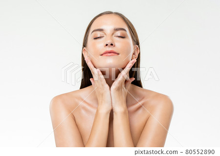 Beautiful Caucasian woman with clean glowing face skin for beauty and skin care concepts 80552890