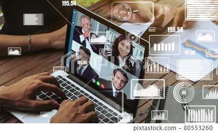 Creative visual of business people in a corporate staff meeting on video call Creative visual of business people in a corporate staff meeting on video call 80553260