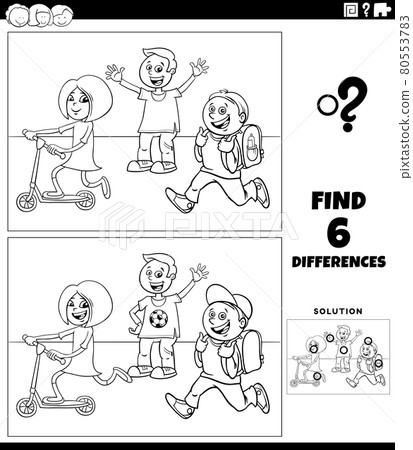 differences game with school children coloring... - Stock Illustration ...