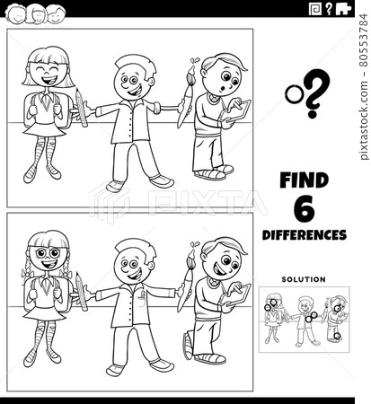 differences game with school students coloring book page differences game with school students coloring book page 80553784