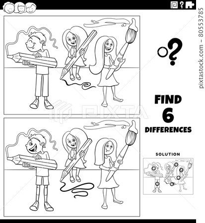differences game with school children coloring book page differences game with school children coloring book page 80553785