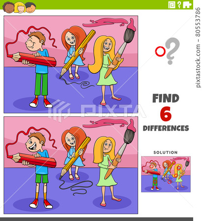 differences educational game with cartoon school children differences educational game with cartoon school children 80553786