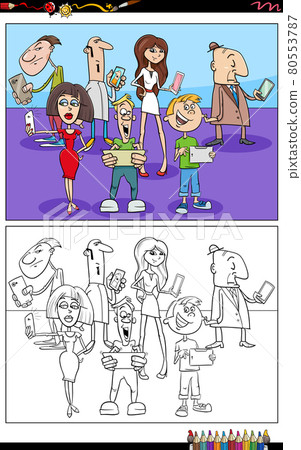 cartoon people with phones and devices coloring book page cartoon people with phones and devices coloring book page 80553787