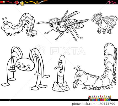 cartoon insects characters set coloring book page 80553799