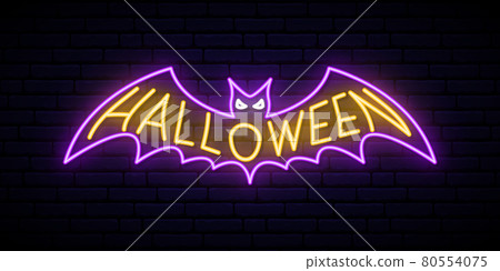 Neon Halloween Bat sign. Neon Halloween Bat sign. 80554075
