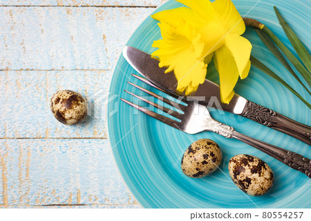 Festive spring or Easter table setting 80554257