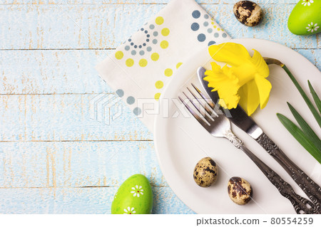 Festive spring or Easter table setting 80554259