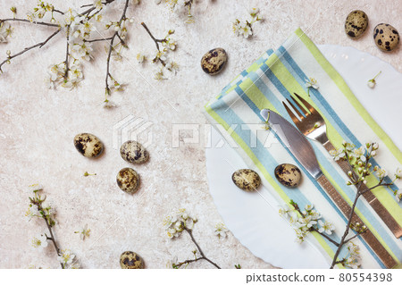 Festive spring or Easter table setting 80554398