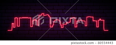 Red neon skyline of Reno City. Red neon skyline of Reno City. 80554443