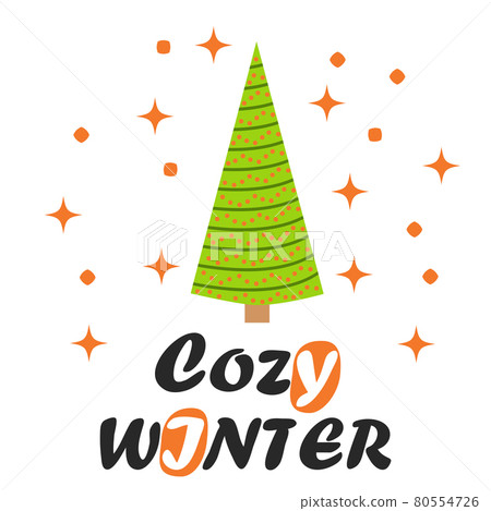 Hand drawn card with Christmas trees. Merry Christmas poster. Christmas and Happy New Year illustration. 80554726