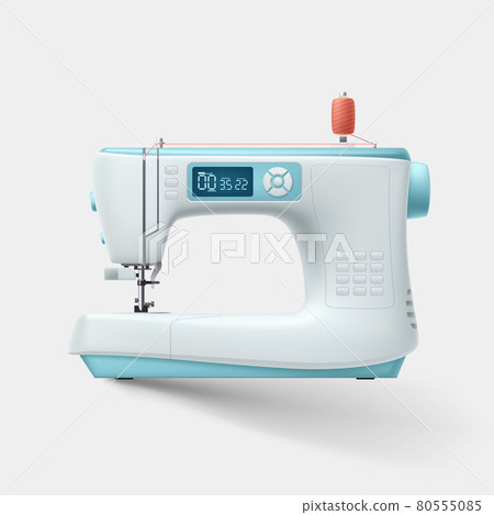 realistic sewing machine side view on white 80555085