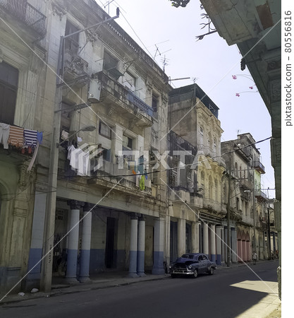 Street of Havana with old residential buildings - Havana, Cuba 80556816