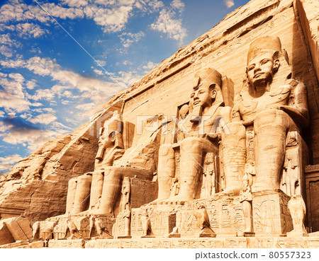 Abu Simbel temple, close facade view, Upper Egypt Abu Simbel temple, close facade view, Upper Egypt 80557323