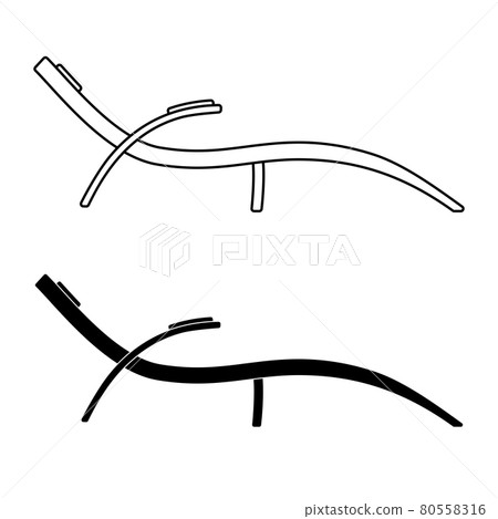 Sunbed outline icon. Lawn chair symbol for mobile app, printing, web site. Icon in outline and in glyph. Sunbath deckchair 80558316