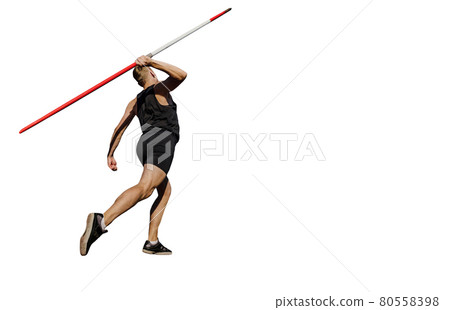 male thrower javelin throw isolated on white background male thrower javelin throw isolated on white background 80558398