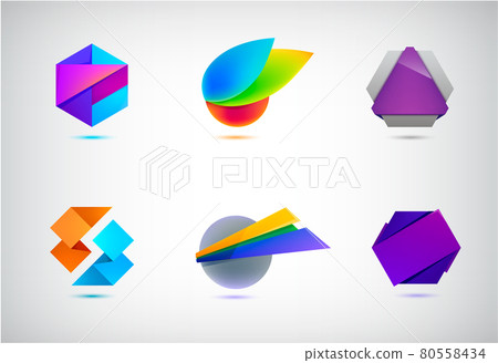 Vector set of abstract logo design templates. 3d geometric, origami creative shapes, logotypes, signs Vector set of abstract logo design templates. 3d geometric, origami creative shapes, logotypes, signs 80558434