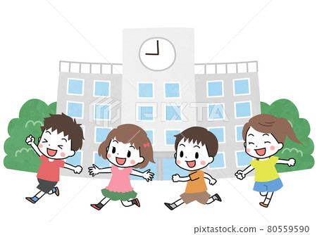 孩子們在學校微笑著奔跑 80559590