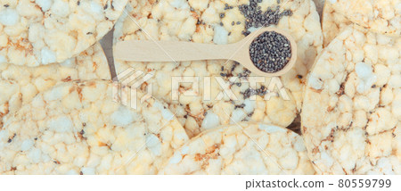 Rice or corn diet bread with chia and spices for breakfast, healthy nutrition concept Rice or corn diet bread with chia and spices for breakfast, healthy nutrition concept 80559799