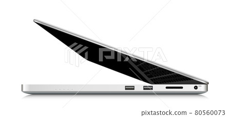 Laptop blank screen mockup, side view with half closed screen 80560073