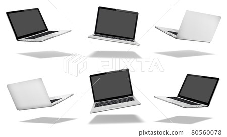 Flying laptop mock up with blank empty screen with shadow 80560078
