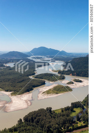 Aerial View of Fraser Valley with Canadian Nature Mountain Landscape Background. 80560687