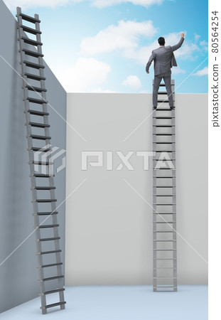 Businessman climbing a ladder to escape from problems Businessman climbing a ladder to escape from problems 80564254