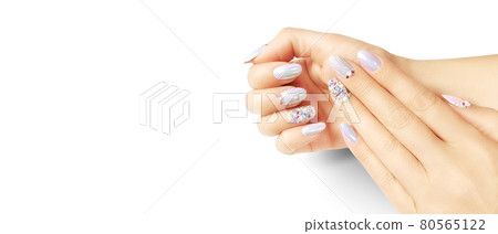 Summer fashion and beauty hand care concept with seashells 80565122