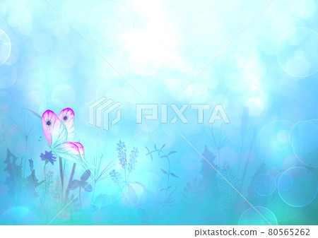 Meadow wild flowers, herbs, grasses horizontal background with colorful butterfly 80565262