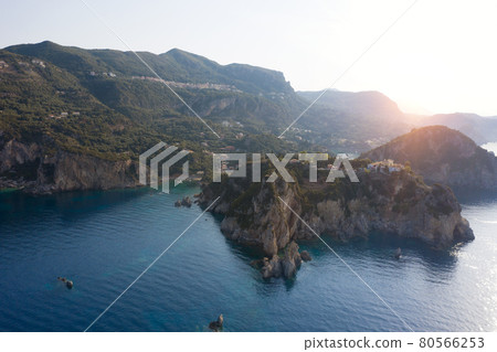 Aerial view of Paleokastritsa monastery 80566253