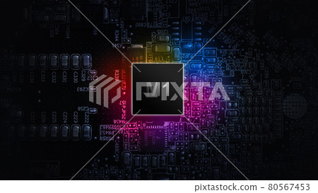 M1 processor chip. Network digital technology with computer cpu chip on dark motherboard background. Protect personal data and privacy from hacker cyberattack. 80567453