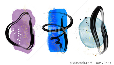 Indigo Watercolor paint Home decoration set, royal blue set simple violet navy design. Rectangle 80570683