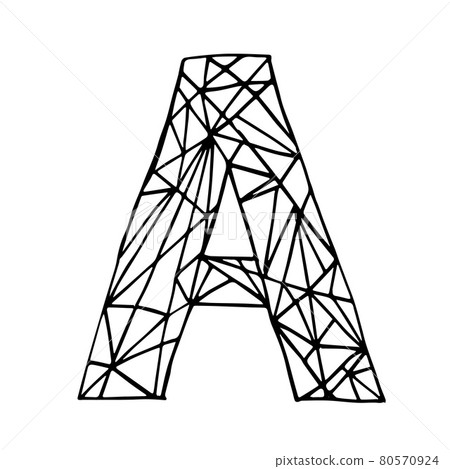 Hand drawn letter A. Sketched letter with decorative elements. Easy to edit vector template for your designs. 80570924