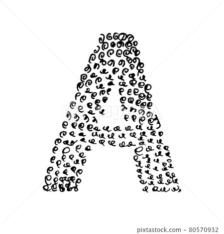 Hand drawn letter A. Sketched letter with decorative elements. Easy to edit vector template for your designs. 80570932