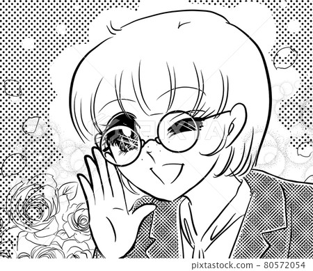 70's Shojo Manga Beautiful reporter wearing glasses 80572054
