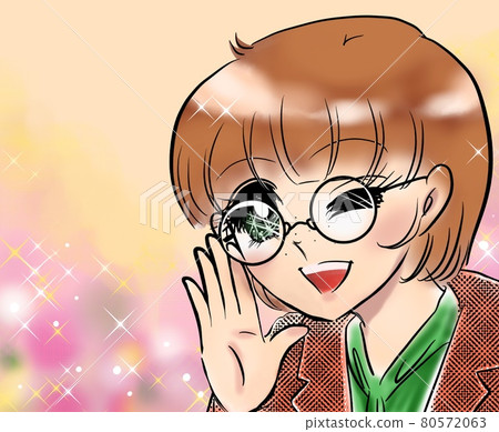 70's Shojo Manga Beautiful reporter wearing glasses 80572063