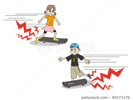 男孩和女孩在路上玩滑板的噪音問題 80573176