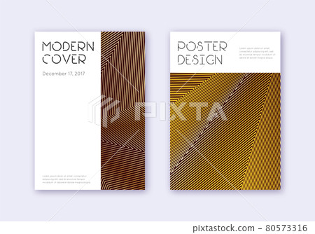 Minimal cover design template set. Gold abstract lines on maroon background. Cute cover design. Imaginative catalog, poster, book template etc. 80573316