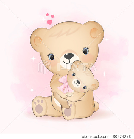 Cute Little bear and mom with heart cartoon animal illustration 80574258
