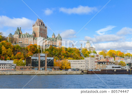Autumn view of Old Quebec City waterfront from Saint-Lawrence Riverr in Quebec, Canada. Autumn view of Old Quebec City waterfront from Saint-Lawrence Riverr in Quebec, Canada. 80574447