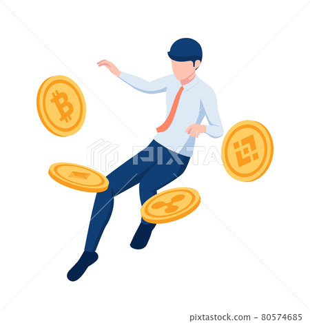 Isometric Businessman Floating with Cryptocurrency Coin Symbol 80574685