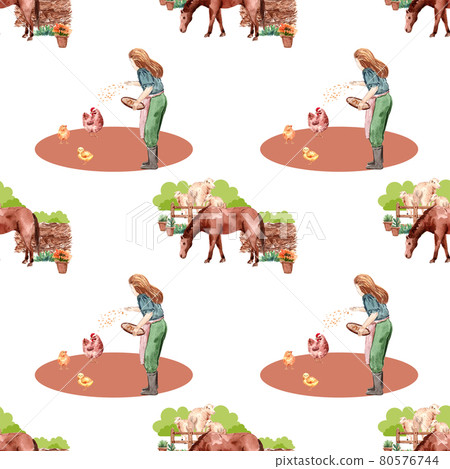 Organic agriculture farm pattern seamless watercolor Organic agriculture farm pattern seamless watercolor 80576744