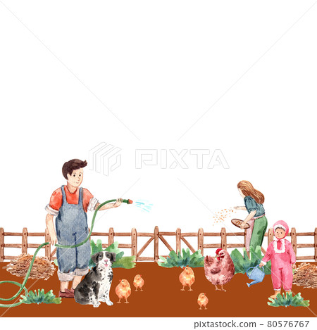 Organic agriculture farm frame watercolor 80576767