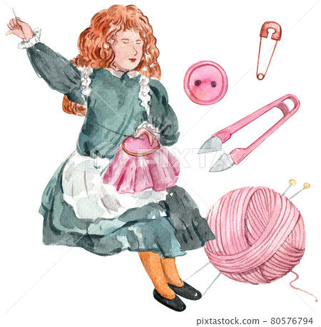 Sewing and needlework watercolor Sewing and needlework watercolor 80576794