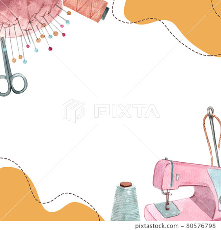 Sewing and needlework frame watercolor - Stock Illustration [80576798 ...
