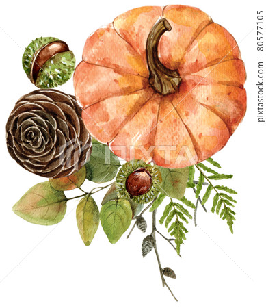 Autumn and animal watercolor 80577105