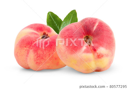 Ripe chinese flat peach fruit  isolated on white 80577295