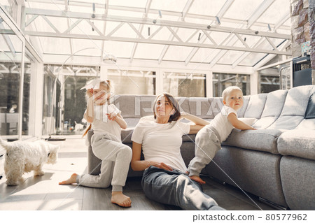 Mother with children stay at home on quarantine Mother with children stay at home on quarantine 80577962