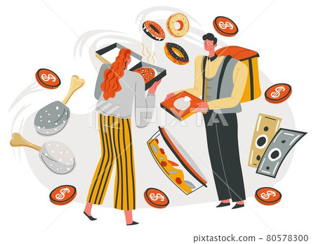 Man delivering ordered food from shop or cafe Man delivering ordered food from shop or cafe 80578300