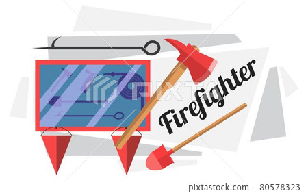 Firefighter equipment and tools in display frame Firefighter equipment and tools in display frame 80578323