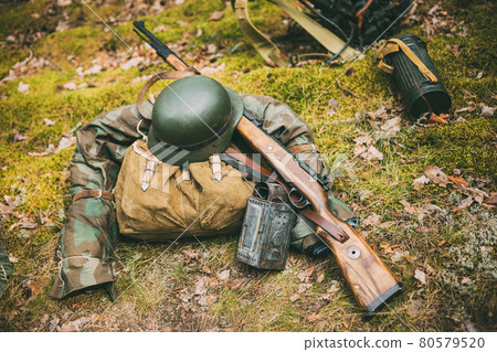 German military ammunition of World War II on ground. German military ammunition of World War II on ground. 80579520